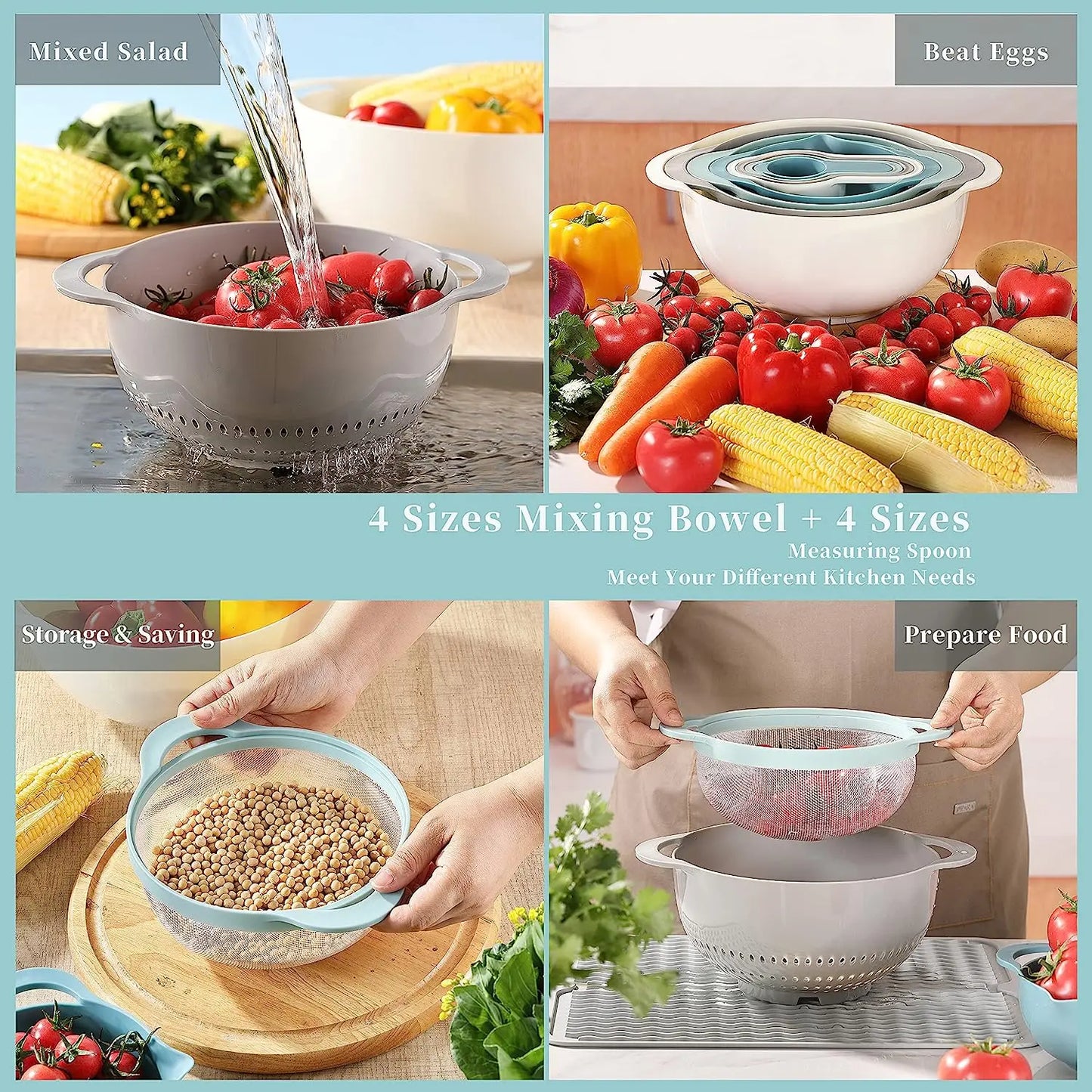 Plastic Mixing Bowl Set 8 Pieces