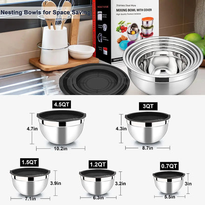 Stainless Steel Nesting Mixing Bowls Set of 5