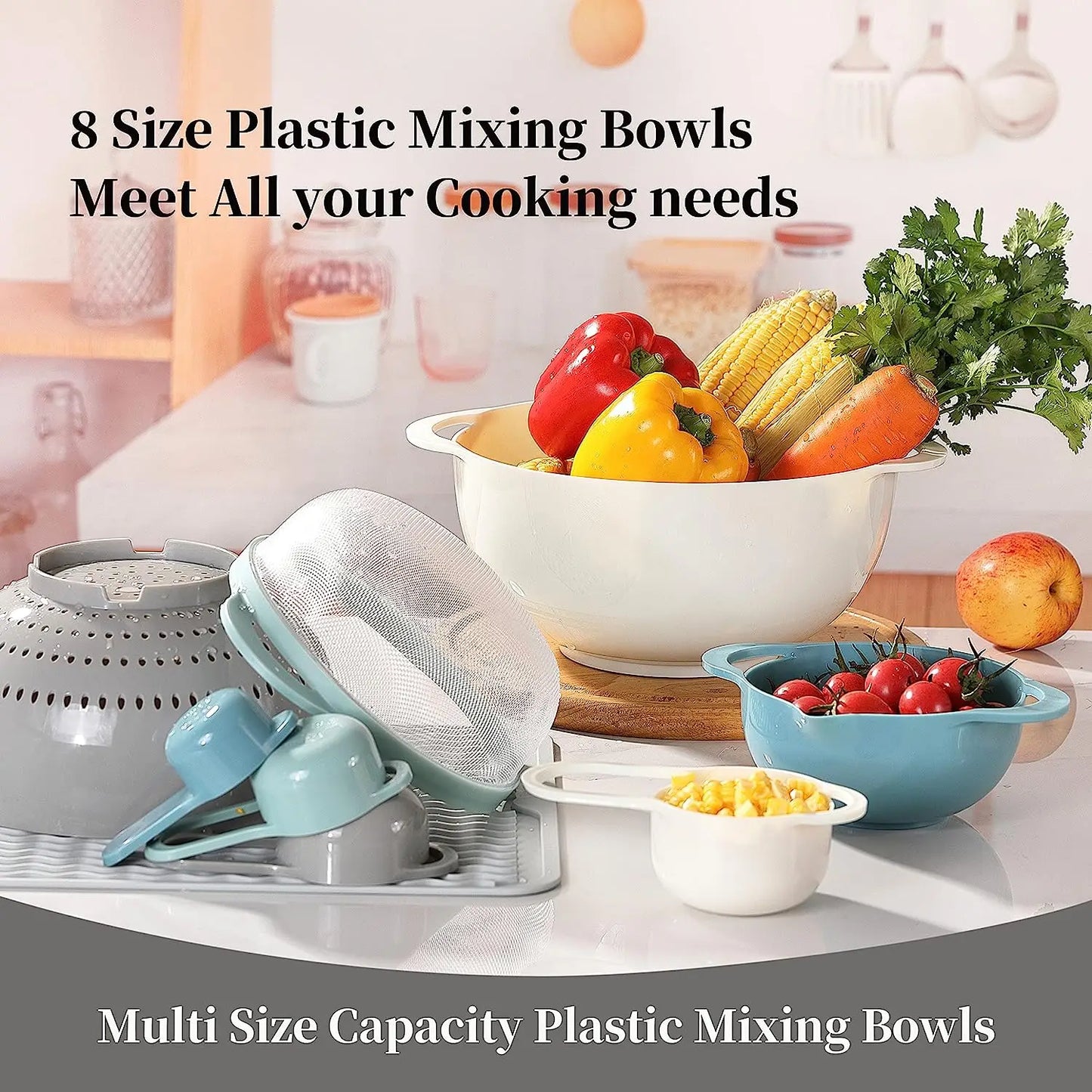 Plastic Mixing Bowl Set 8 Pieces